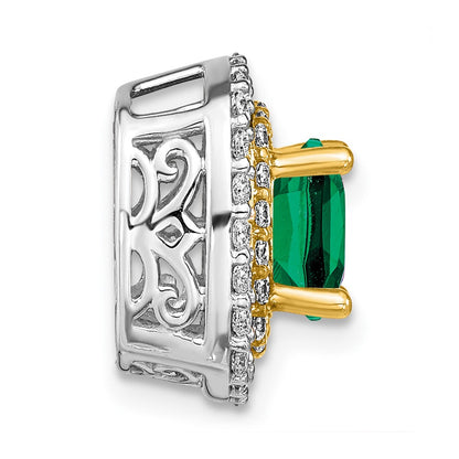 14k Two-tone Two Tone 1/2 Ct. Lab Grown Diamond VS/SI+ G+ and Lab Created Emerald Chain Slide Pendant