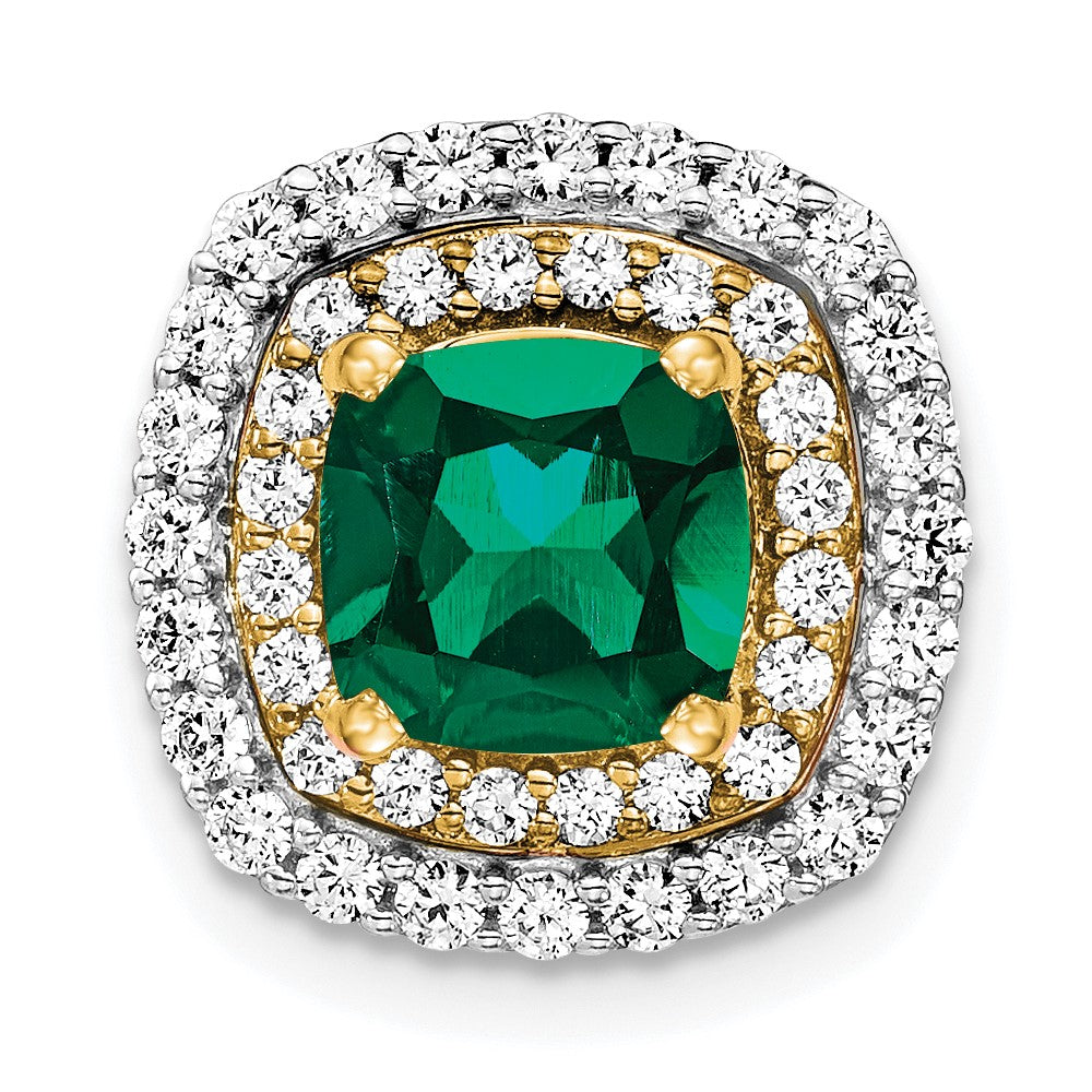 14k Two-tone Two Tone 1/2 Ct. Lab Grown Diamond VS/SI+ G+ and Lab Created Emerald Chain Slide Pendant