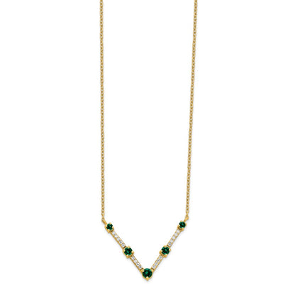 14k Yellow Gold Lab Grown VS/SI FGH Diamond & Created Emerald Necklace