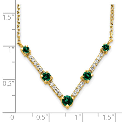 14k Yellow Gold Lab Grown VS/SI FGH Diamond & Created Emerald Necklace