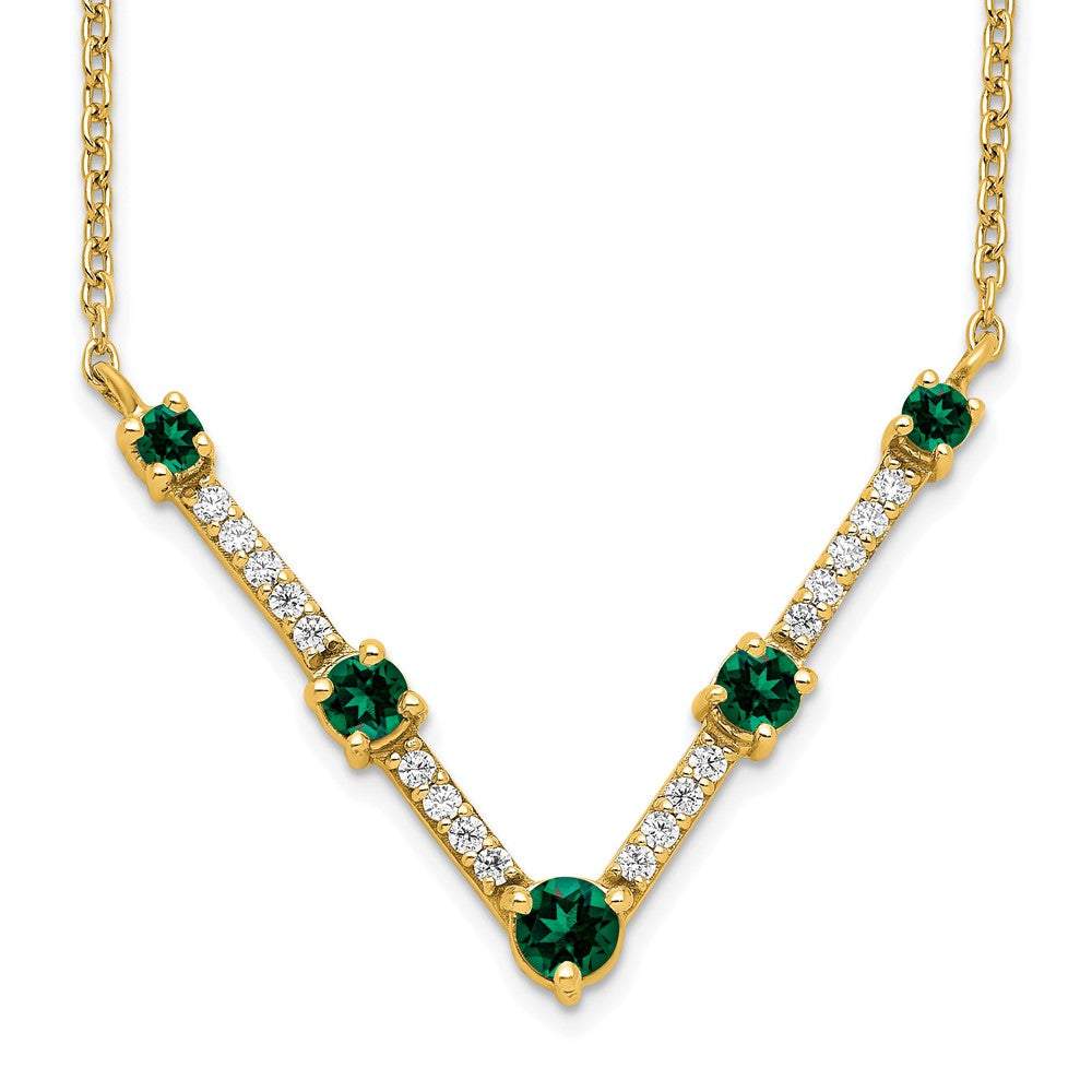 14k Yellow Gold Lab Grown VS/SI FGH Diamond & Created Emerald Necklace