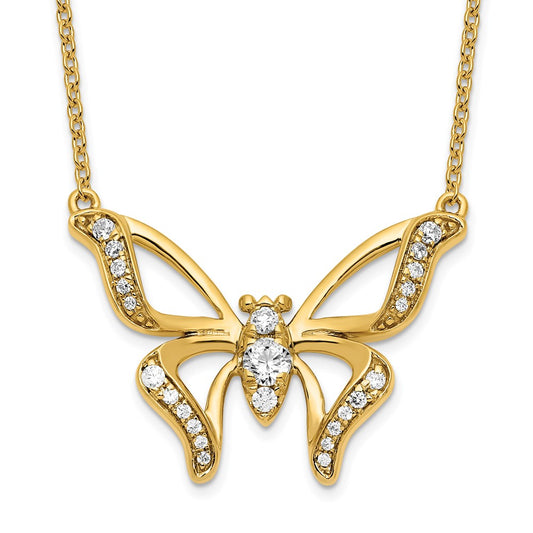 14k Yellow Gold Lab Grown Diamond VS/SI FGH Small Butterfly Necklace