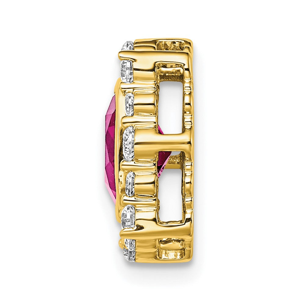 14k Yellow Gold 1/2 Ct. Lab Grown Diamond VS/SI+ G+ and Lab Created Pink Sapphire Square Chain Slide Pendant