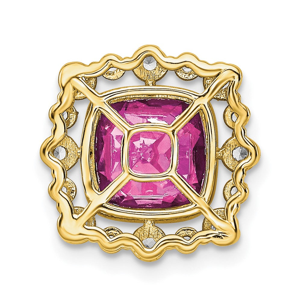 14k Yellow Gold 1/2 Ct. Lab Grown Diamond VS/SI+ G+ and Lab Created Pink Sapphire Square Chain Slide Pendant