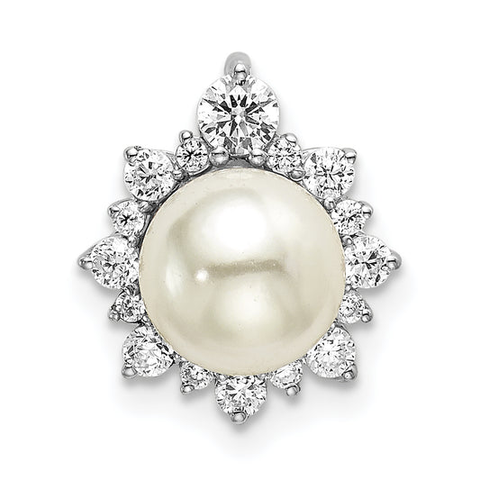 14k White Gold 1/3 Ct. Lab Grown Diamond VS/SI+ G+ and 7.00 mm Freshwater Cultured Pearl Chain Slide Pendant