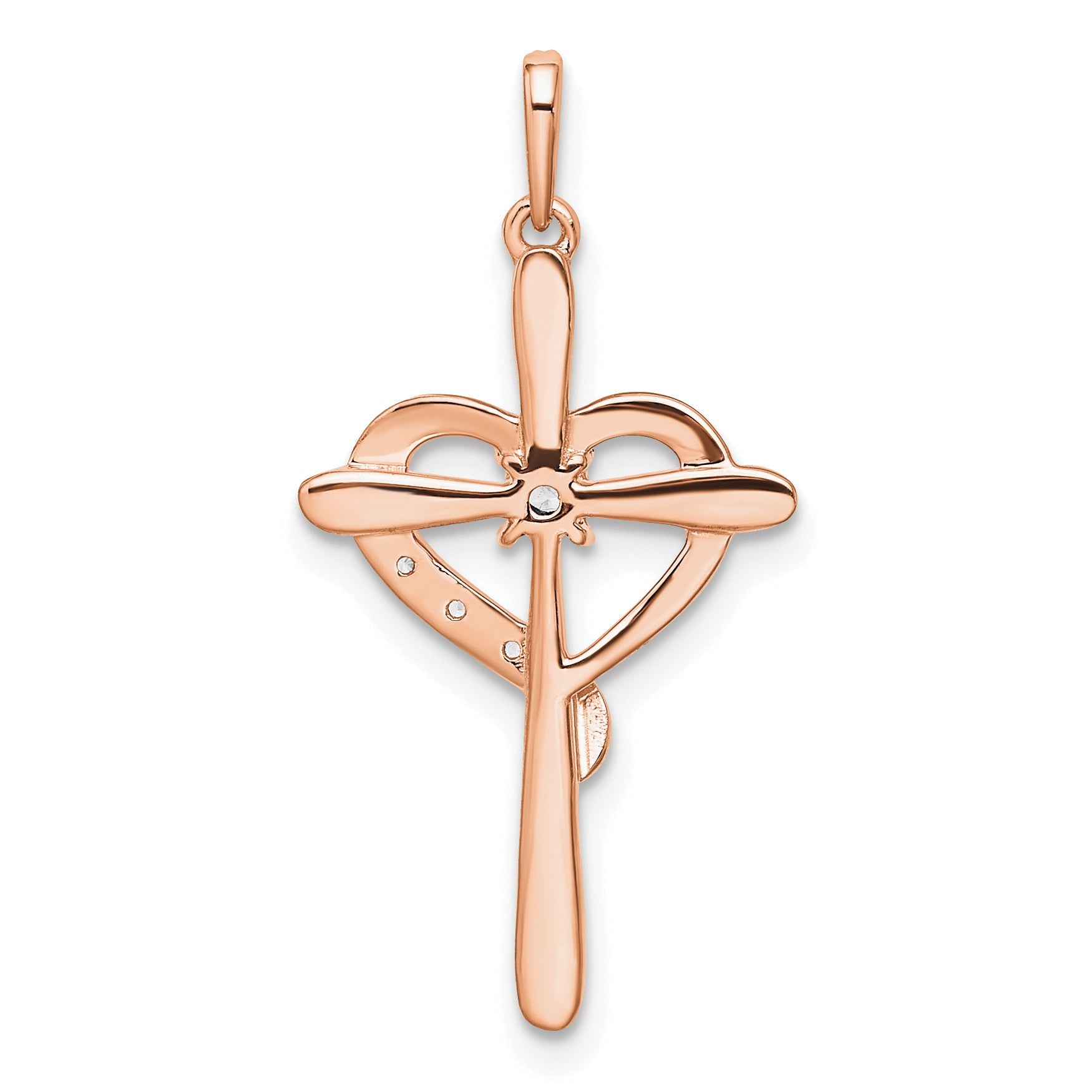 10K Rose Gold 10K Cross W/Heart Diamond Pendant