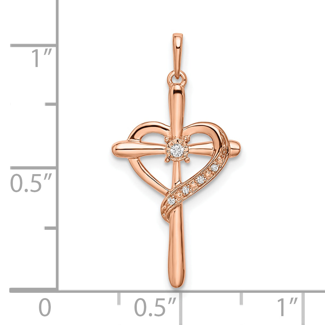 10K Rose Gold 10K Cross W/Heart Diamond Pendant