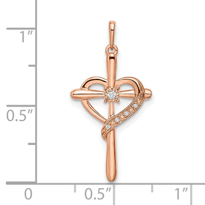 10K Rose Gold 10K Cross W/Heart Diamond Pendant