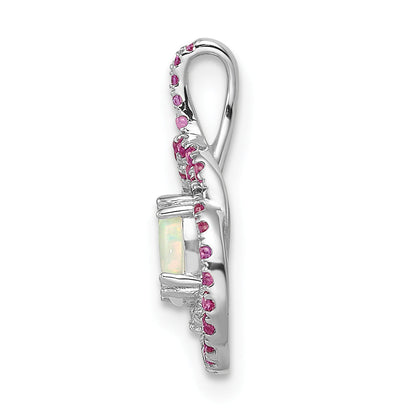 14k White Gold 14k White Gold Pink Tourmaline/Opal & Diamond Chain Slide