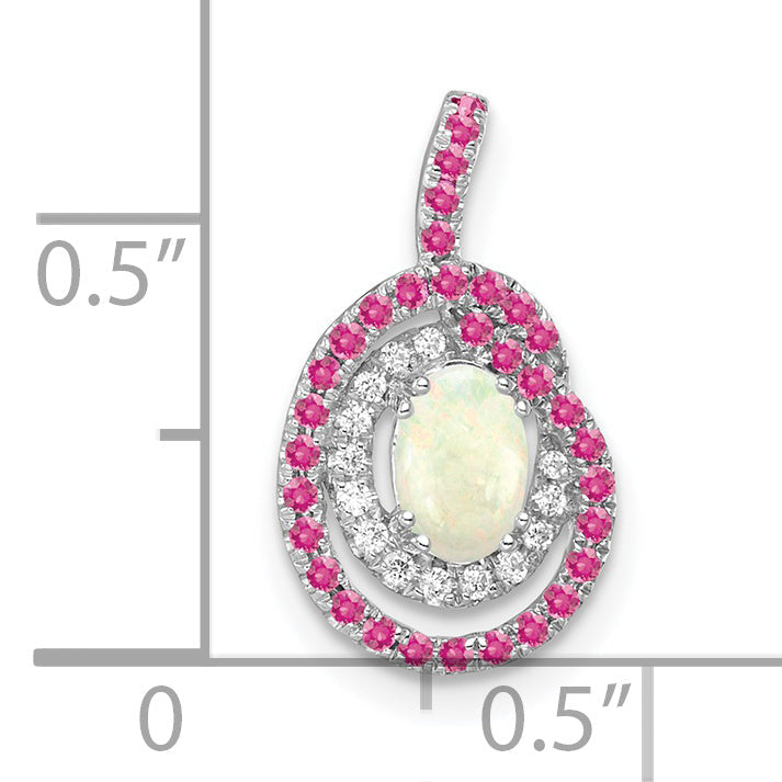 14k White Gold 14k White Gold Pink Tourmaline/Opal & Diamond Chain Slide