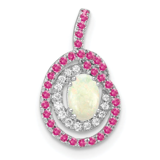 14k White Gold 14k White Gold Pink Tourmaline/Opal & Diamond Chain Slide