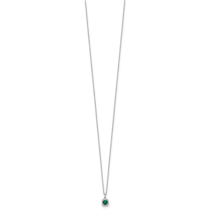 14k White Gold 1/10 Ct. Lab Grown Diamond VS/SI+ G+ and Created Emerald 18 inch Pendant Necklace