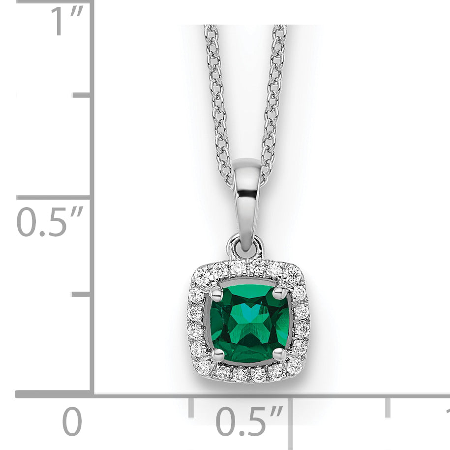 10k White Gold 1/10 Ct. Lab Grown Diamond VS/SI+ G+ and Created Emerald 18 inch Pendant Necklace