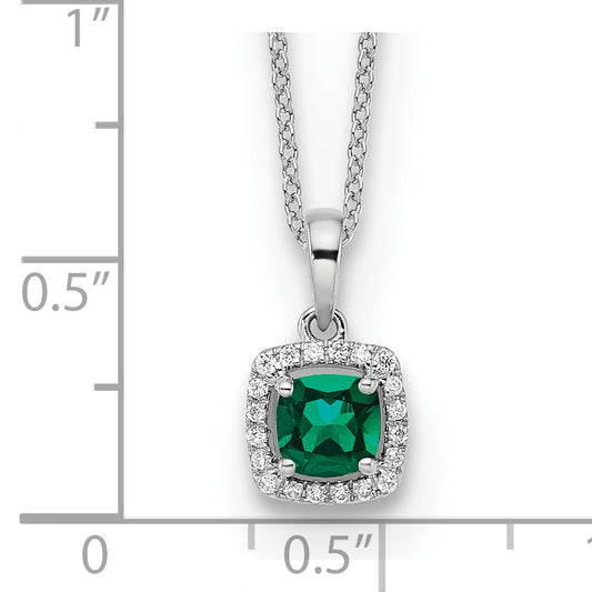 10k White Gold 1/10 Ct. Lab Grown Diamond VS/SI+ G+ and Created Emerald 18 inch Pendant Necklace