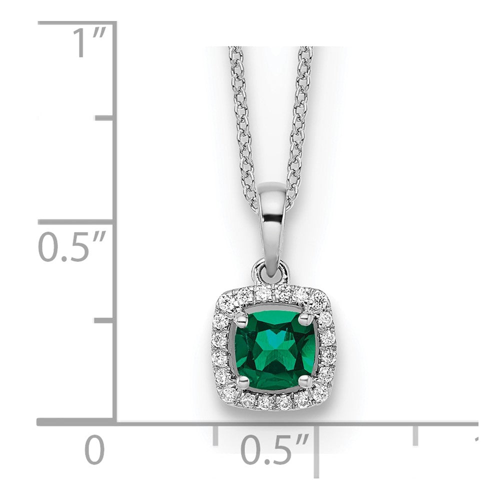 14k White Gold 1/10 Ct. Lab Grown Diamond VS/SI+ G+ and Created Emerald 18 inch Pendant Necklace