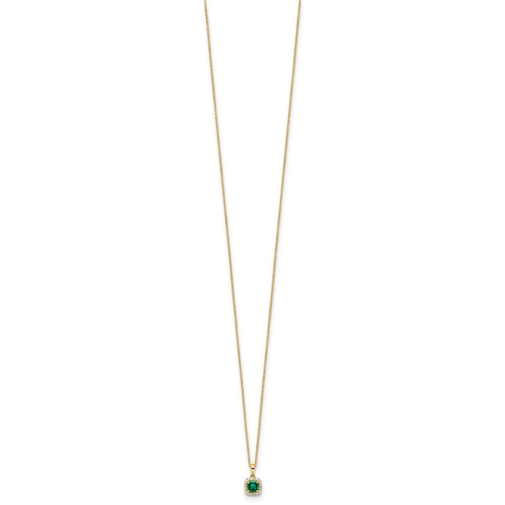 10k Yellow Gold 1/10 Ct. Lab Grown Diamond VS/SI+ G+ and Created Emerald 18 inch Pendant Necklace