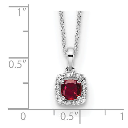 10k White Gold 1/10 Ct. Lab Grown Diamond VS/SI+ G+ and Created Ruby 18 inch Pendant Necklace