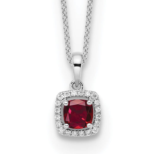 14k White Gold 1/10 Ct. Lab Grown Diamond VS/SI+ G+ and Created Ruby 18 inch Pendant Necklace