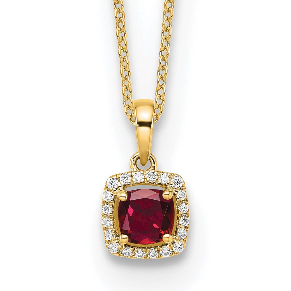 10k Yellow Gold 1/10 Ct. Lab Grown Diamond VS/SI+ G+ and Created Ruby 18 inch Pendant Necklace