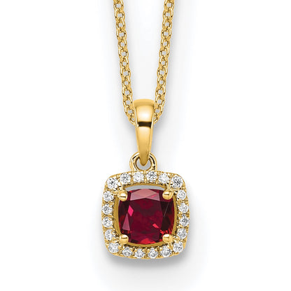 10k Yellow Gold 1/10 Ct. Lab Grown Diamond VS/SI+ G+ and Created Ruby 18 inch Pendant Necklace