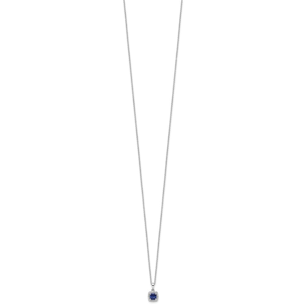 10k White Gold 1/10 Ct. Lab Grown Diamond VS/SI+ G+ and Created Sapphire 18 inch Pendant Necklace