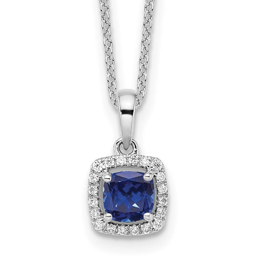 14k White Gold 1/10 Ct. Lab Grown Diamond VS/SI+ G+ and Created Sapphire 18 inch Pendant Necklace