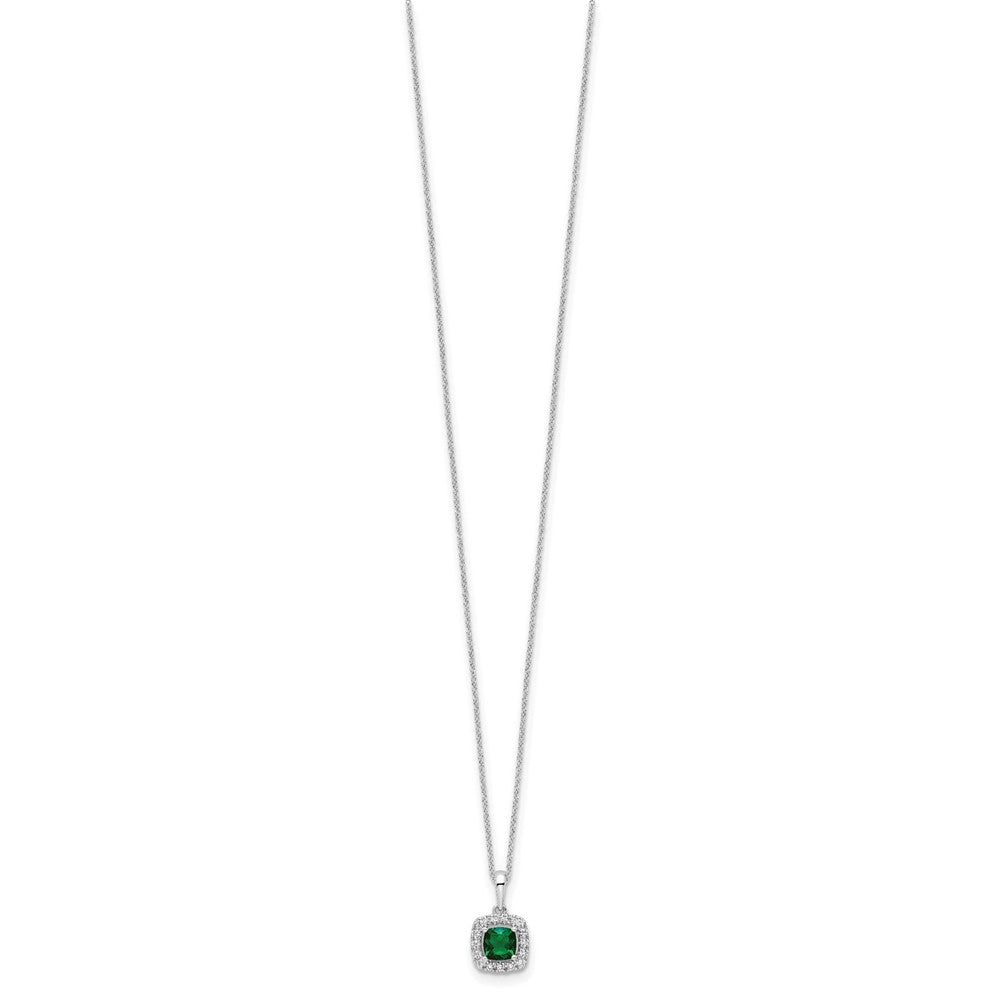 10k White Gold 1/4 Ct. Lab Grown Diamond VS/SI+ G+ and Created Emerald 18 inch Pendant Necklace
