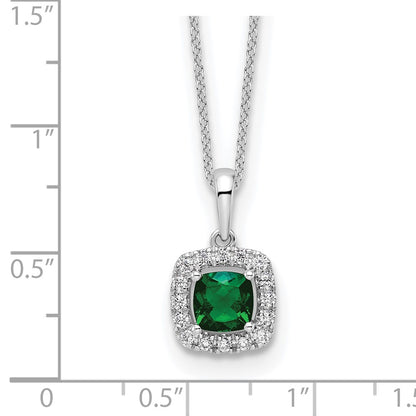 10k White Gold 1/4 Ct. Lab Grown Diamond VS/SI+ G+ and Created Emerald 18 inch Pendant Necklace