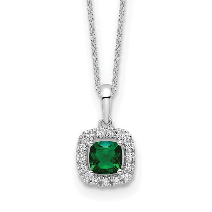 10k White Gold 1/4 Ct. Lab Grown Diamond VS/SI+ G+ and Created Emerald 18 inch Pendant Necklace