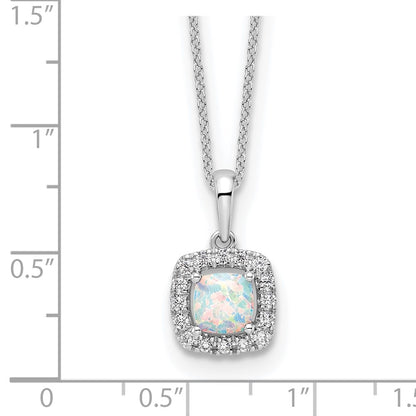 10k White Gold 1/4 Ct. Lab Grown Diamond VS/SI+ G+ and Created Opal 18 inch Pendant Necklace