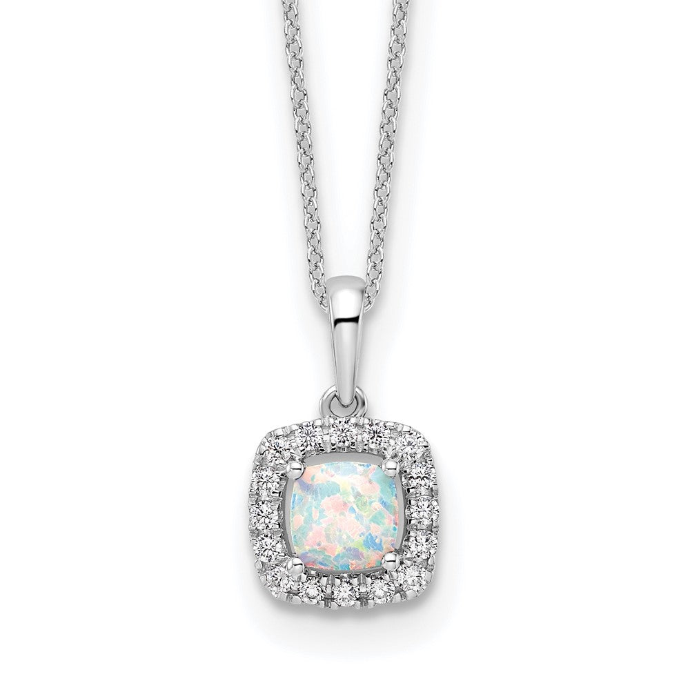 10k White Gold 1/4 Ct. Lab Grown Diamond VS/SI+ G+ and Created Opal 18 inch Pendant Necklace