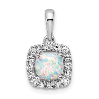 14k White Gold 1/4 Ct. Lab Grown Diamond VS/SI+ G+ October Birthstone Lab Created Opal Halo Pendant