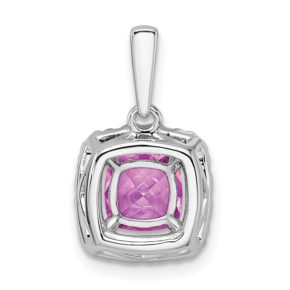 14k White Gold 1/4 Ct. Lab Grown Diamond VS/SI+ G+ October Birthstone Lab Created Pink Sapphire Halo Pendant