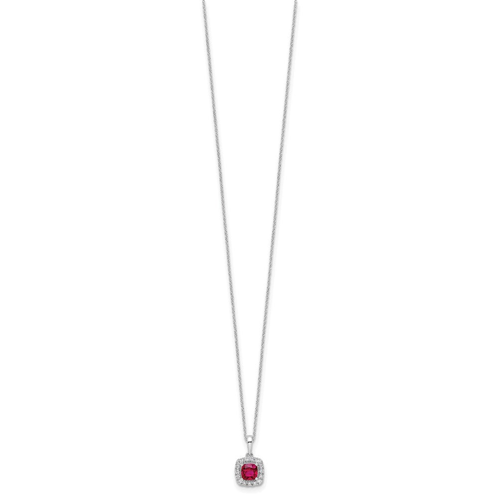 10k White Gold 1/4 Ct. Lab Grown Diamond VS/SI+ G+ and Created Ruby 18 inch Pendant Necklace