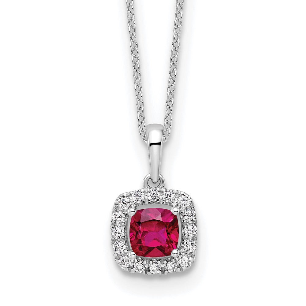 10k White Gold 1/4 Ct. Lab Grown Diamond VS/SI+ G+ and Created Ruby 18 inch Pendant Necklace