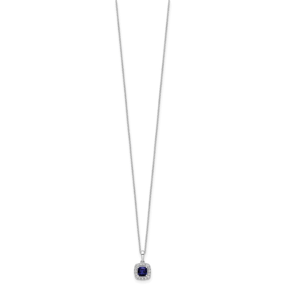 10k White Gold 1/4 Ct. Lab Grown Diamond VS/SI+ G+ and Created Sapphire 18 inch Pendant Necklace