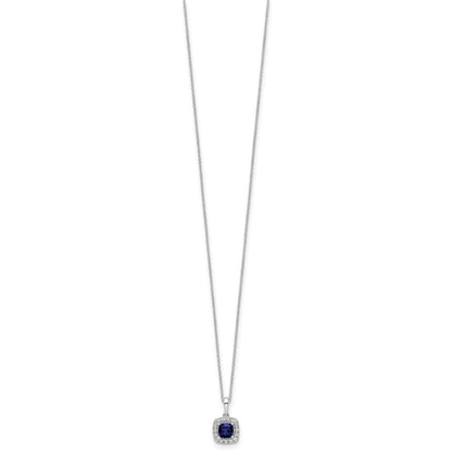 10k White Gold 1/4 Ct. Lab Grown Diamond VS/SI+ G+ and Created Sapphire 18 inch Pendant Necklace