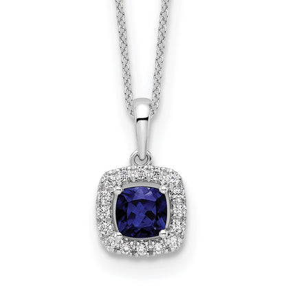 10k White Gold 1/4 Ct. Lab Grown Diamond VS/SI+ G+ and Created Sapphire 18 inch Pendant Necklace