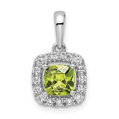 14k White Gold 1/4 Ct. Lab Grown Diamond VS/SI+ G+ August Birthstone Peridot Halo Pendant
