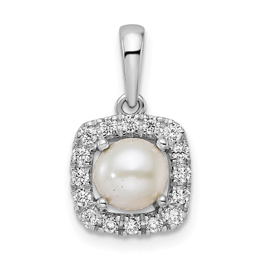 14k White Gold 1/4 Ct. Lab Grown Diamond VS/SI+ G+ June Birthstone Freshwater Cultered Pearl Halo Pendant