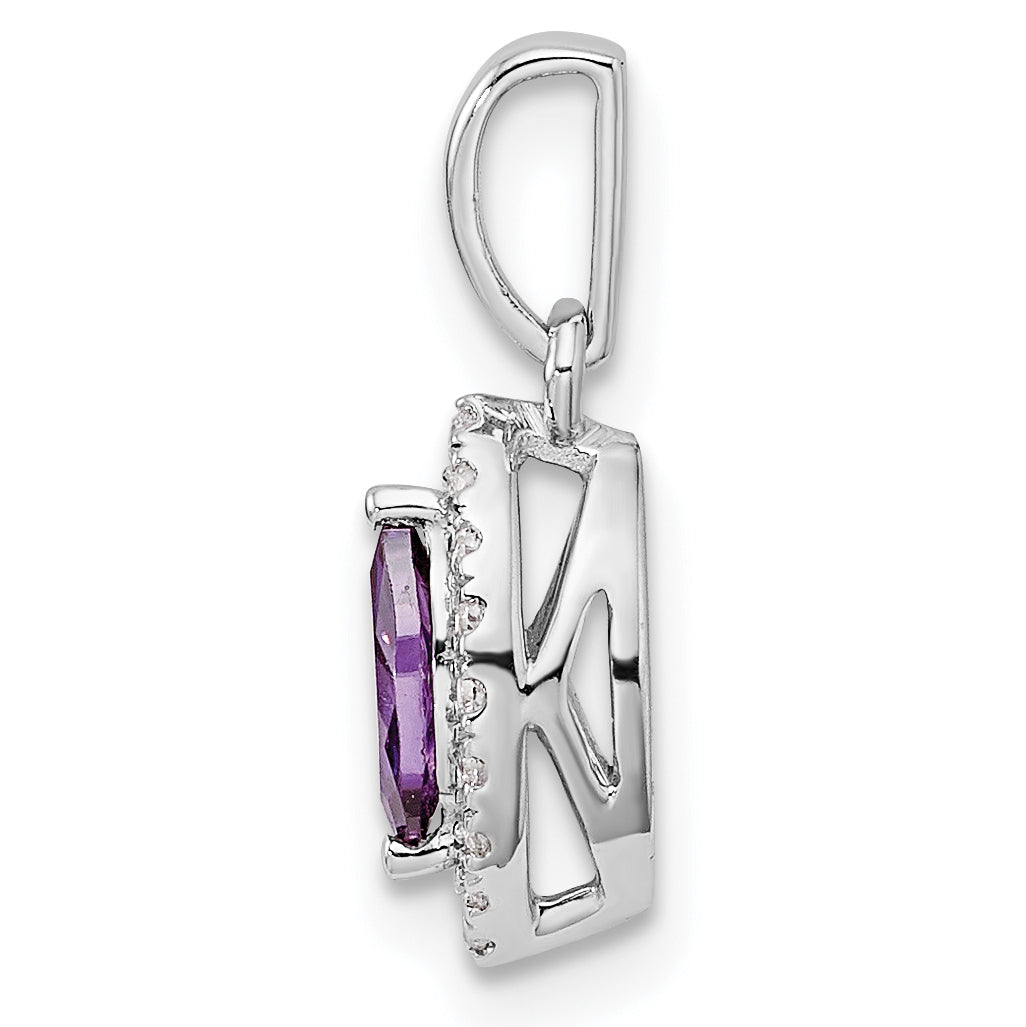 14k White Gold 1/10 Ct. Lab Grown Diamond VS/SI+ G+ and Amethyst February Birthstone Pendant