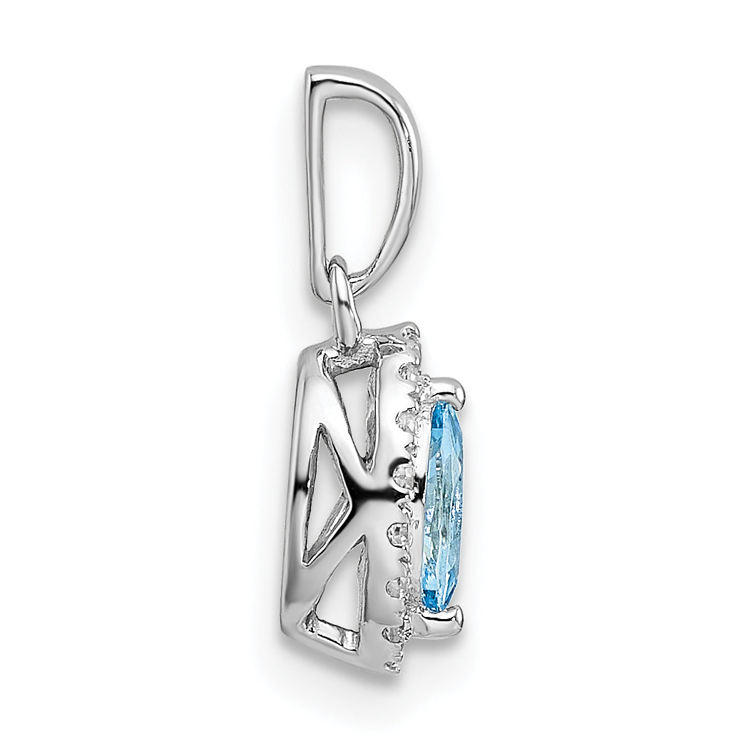 14k White Gold 1/10 Ct. Lab Grown Diamond VS/SI+ G+ and Aquamarine March Birthstone Pendant