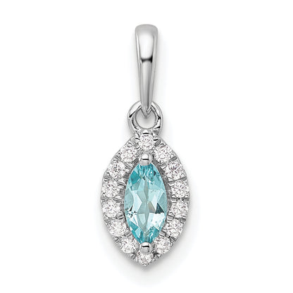 14k White Gold 1/10 Ct. Lab Grown Diamond VS/SI+ G+ and Aquamarine March Birthstone Pendant