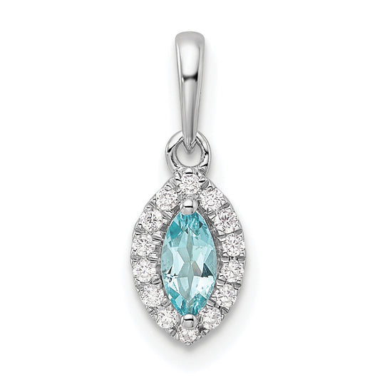 14k White Gold 1/10 Ct. Lab Grown Diamond VS/SI+ G+ and Aquamarine March Birthstone Pendant