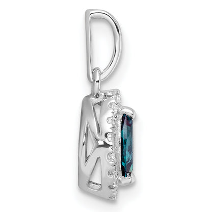 14k White Gold 1/10 Ct. Lab Grown Diamond VS/SI+ G+ and Lab Created Alexandrite June Birthstone Pendant