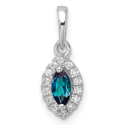 14k White Gold 1/10 Ct. Lab Grown Diamond VS/SI+ G+ and Lab Created Alexandrite June Birthstone Pendant