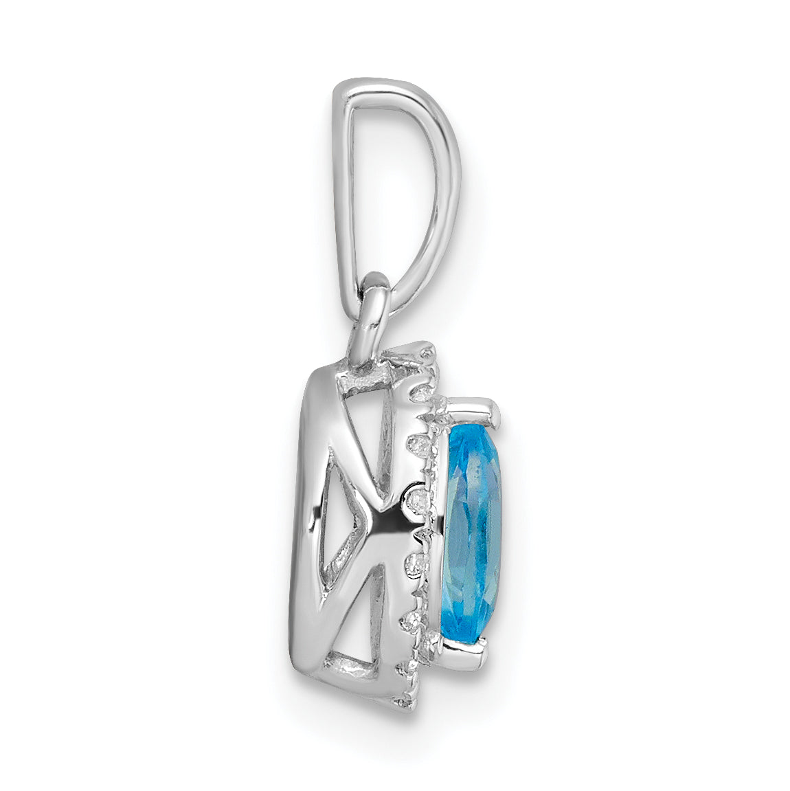 14k White Gold 1/10 Ct. Lab Grown Diamond VS/SI+ G+ and Blue Topaz December Birthstone Pendant