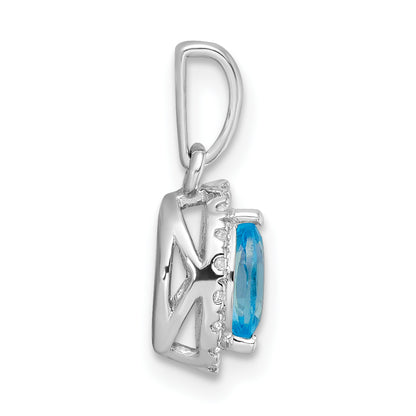 14k White Gold 1/10 Ct. Lab Grown Diamond VS/SI+ G+ and Blue Topaz December Birthstone Pendant