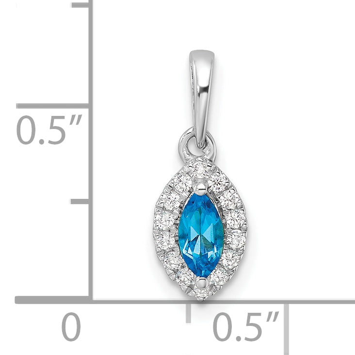 14k White Gold 1/10 Ct. Lab Grown Diamond VS/SI+ G+ and Blue Topaz December Birthstone Pendant