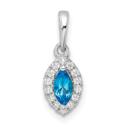 14k White Gold 1/10 Ct. Lab Grown Diamond VS/SI+ G+ and Blue Topaz December Birthstone Pendant